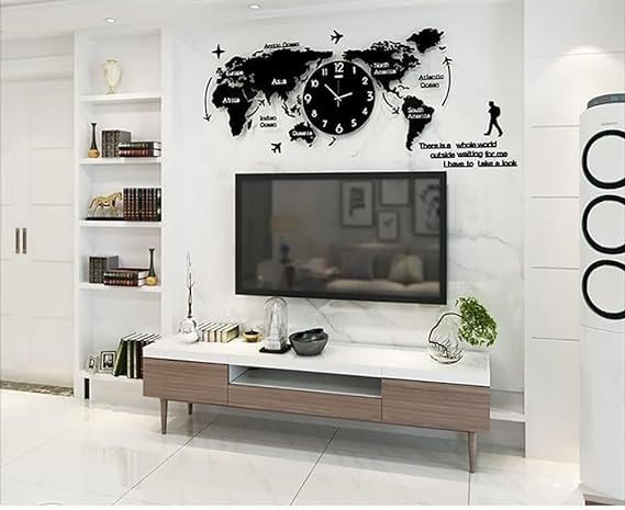 Elevate Your Space with the Acrylic World Map Wall Clock in Sleek Black - Timeless Style for Global Inspiration