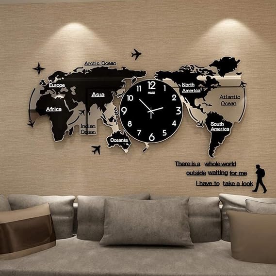 Elevate Your Space with the Acrylic World Map Wall Clock in Sleek Black - Timeless Style for Global Inspiration